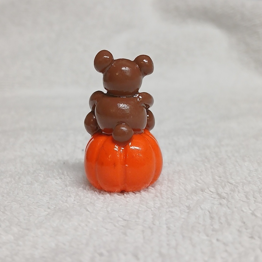 Bear On A Pumpkin Mini Desk Buddy, Hand Made Polymer Clay - Picture 2 of 2